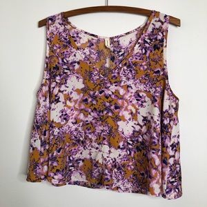 Tyche Floral Watercolor Sleeveless Swing Crop Top Sz L